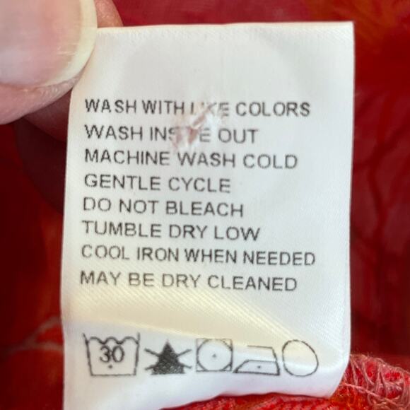 Trisha Tyler Red Floral Sheer Peplum Button Front Top Blouse Women Sz PS - Picture 8 of 10